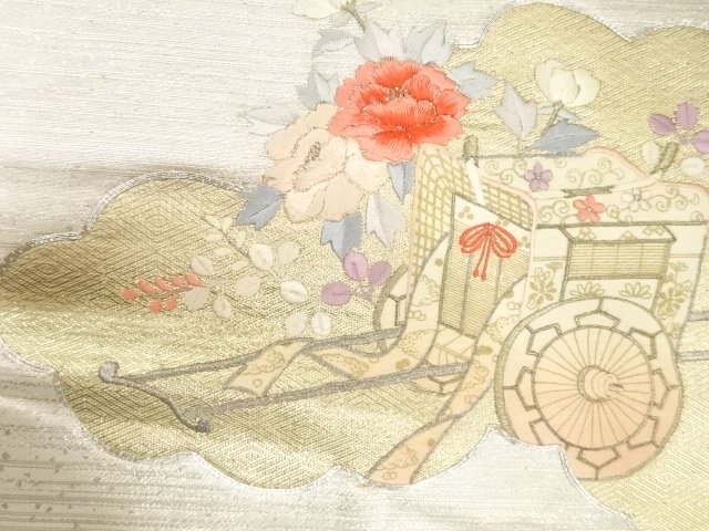 JAPANESE KIMONO / ANTIQUE CLOUD-PATTERNED OBI / EMBROIDERED GOSHO-GURU
